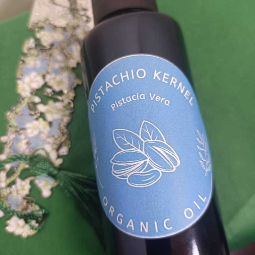 Organic Pistachio Kernel Oil Pistacia Vera in Miron Glass with Dropper Bottled by Hand Food Grade Cold Pressed Pistachio Nut Oil