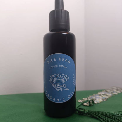 Organic Rice Bran Oil (Oryza Sativa) in Miron Violet Glass with Dropper Bottled by Hand Food Grade CO2 Extraction Rice Bran Oil