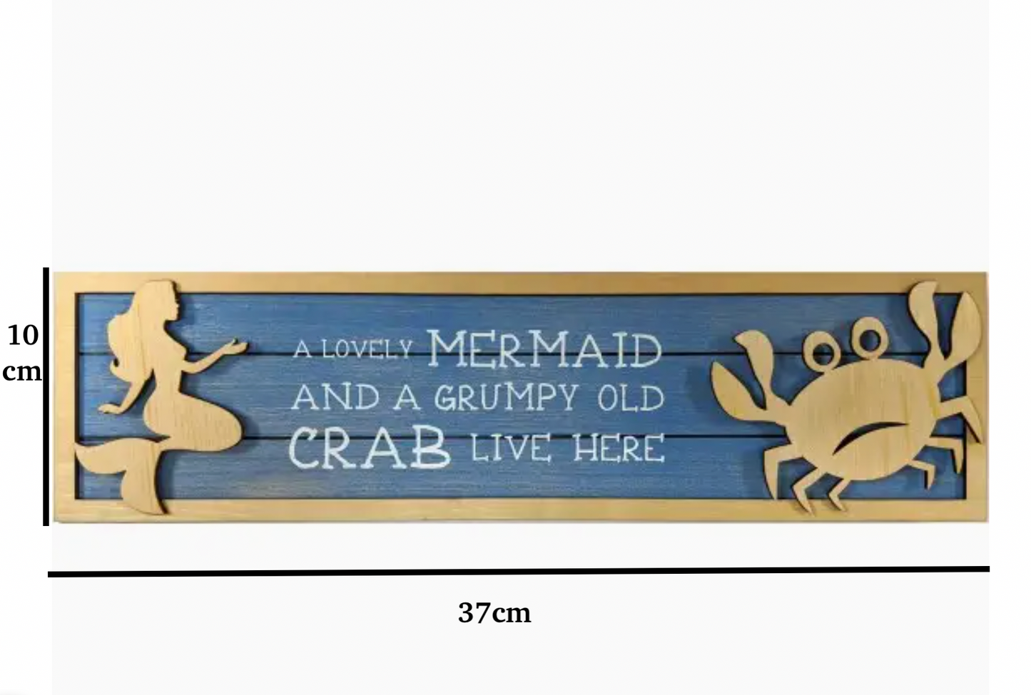 37cm Quirky Sign Mermaid and Crab Wall Plaque Art Blue Wooden Door Signage Sea Life "A Lovely Mermaid and a Grumpy Old Crab Live Here"