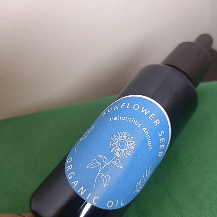 Organic Sunflower Seed Oil (Helianthus Annuus) in Miron Glass with Dropper Bottled by Hand Food Grade Cold Pressed Sunflower Oil