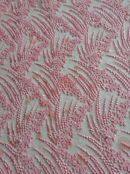Pale Light Pink Sequin Floral Lace Fabric with Sequins sold per meter Bridal Wedding Costume Prom Dress Fabric Princess Dress Evening Gown