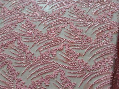 Pale Light Pink Sequin Floral Lace Fabric with Sequins sold per meter Bridal Wedding Costume Prom Dress Fabric Princess Dress Evening Gown