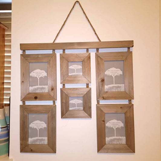 Handmade Wooden Multi Photo Picture Frame Hanging Six Photos Rustic Wood 4x6 inch Tiered Photo Frame Six Pictures Large Family Photo Collage