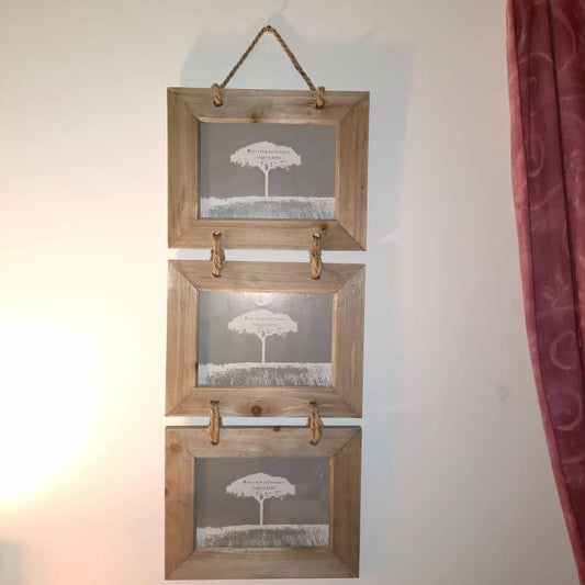 Handmade Wooden Multi Photo Picture Frame Hanging Three Photos Rustic Wood Triple for 5x7 inch photos 3 Tiered Photo Frame Three Pictures
