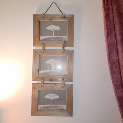 Handmade Wooden Multi Photo Picture Frame Hanging Three Photos Rustic Wood Triple for 5x7 inch photos 3 Tiered Photo Frame Three Pictures