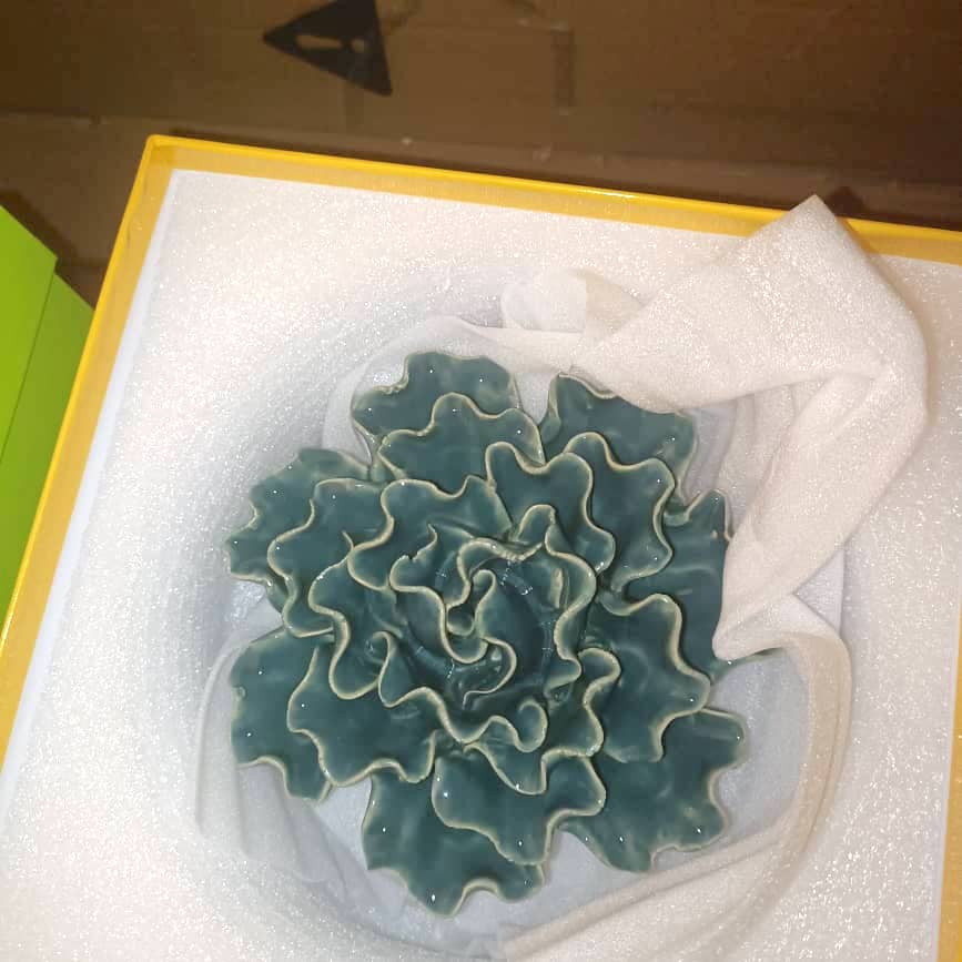 15cm Ceramic Wall Flower Sea Lettuce Teal Turquoise Floral Vegetable Wall Mounted Ceramic Sea Lettuce