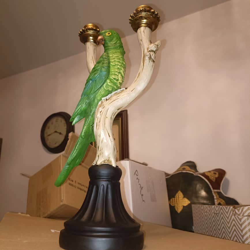 36cm Tall Hand Painted Green Cockatoo on Branch Candle Holder Green Bird Figurine Sculpture Bird Ornament Statue Ornamental Candle Holder
