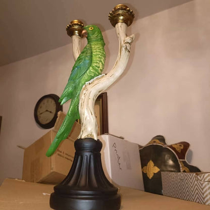 36cm Tall Hand Painted Green Cockatoo on Branch Candle Holder Green Bird Figurine Sculpture Bird Ornament Statue Ornamental Candle Holder