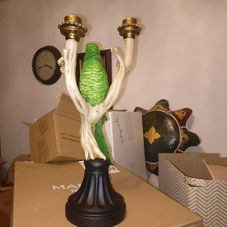 36cm Tall Hand Painted Green Cockatoo on Branch Candle Holder Green Bird Figurine Sculpture Bird Ornament Statue Ornamental Candle Holder