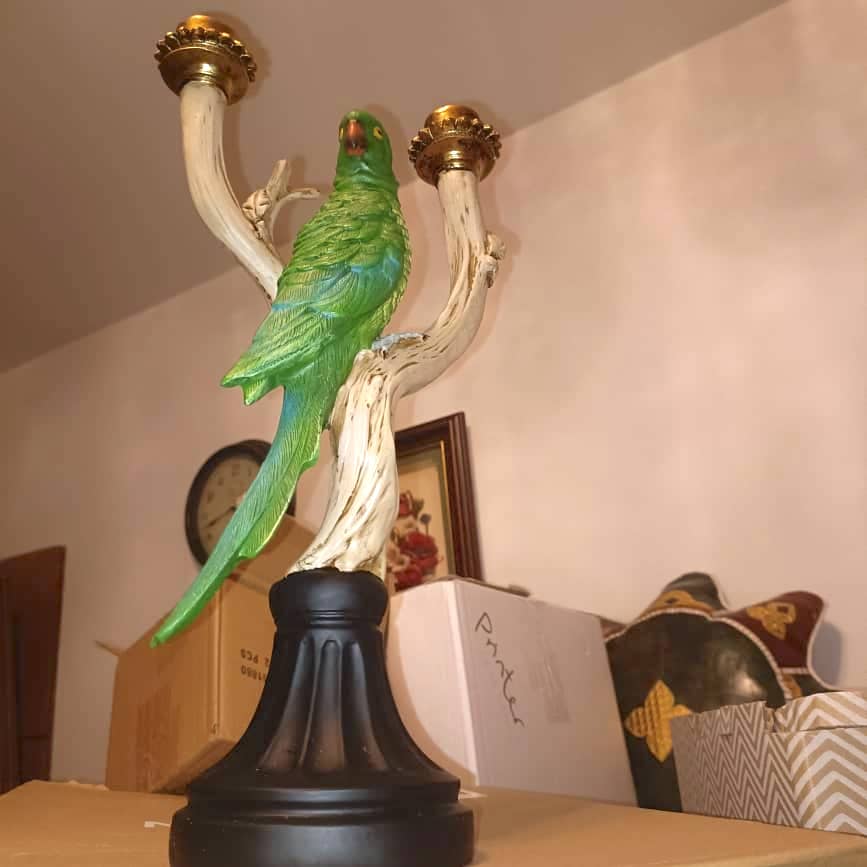 36cm Tall Hand Painted Green Cockatoo on Branch Candle Holder Green Bird Figurine Sculpture Bird Ornament Statue Ornamental Candle Holder