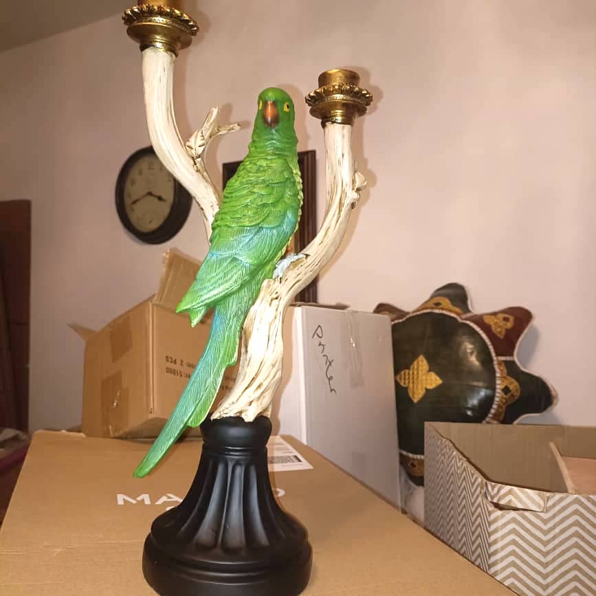 36cm Tall Hand Painted Green Cockatoo on Branch Candle Holder Green Bird Figurine Sculpture Bird Ornament Statue Ornamental Candle Holder