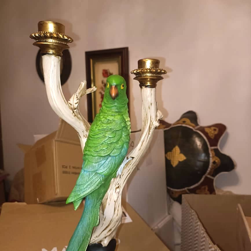 36cm Tall Hand Painted Green Cockatoo on Branch Candle Holder Green Bird Figurine Sculpture Bird Ornament Statue Ornamental Candle Holder