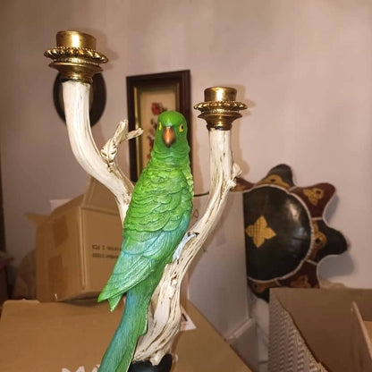 36cm Tall Hand Painted Green Cockatoo on Branch Candle Holder Green Bird Figurine Sculpture Bird Ornament Statue Ornamental Candle Holder