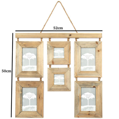 Handmade Wooden Multi Photo Picture Frame Hanging Six Photos Rustic Wood 4x6 inch Tiered Photo Frame Six Pictures Large Family Photo Collage
