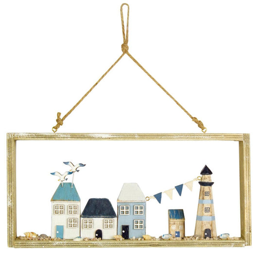 Wall Hanging Wooden Harbour Cottages Harbourside Houses Driftwood Nautical Sea