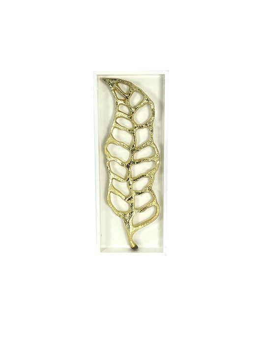 Palm Leaf Shadow Box Wall Mounted Golden Decor Framed Floral