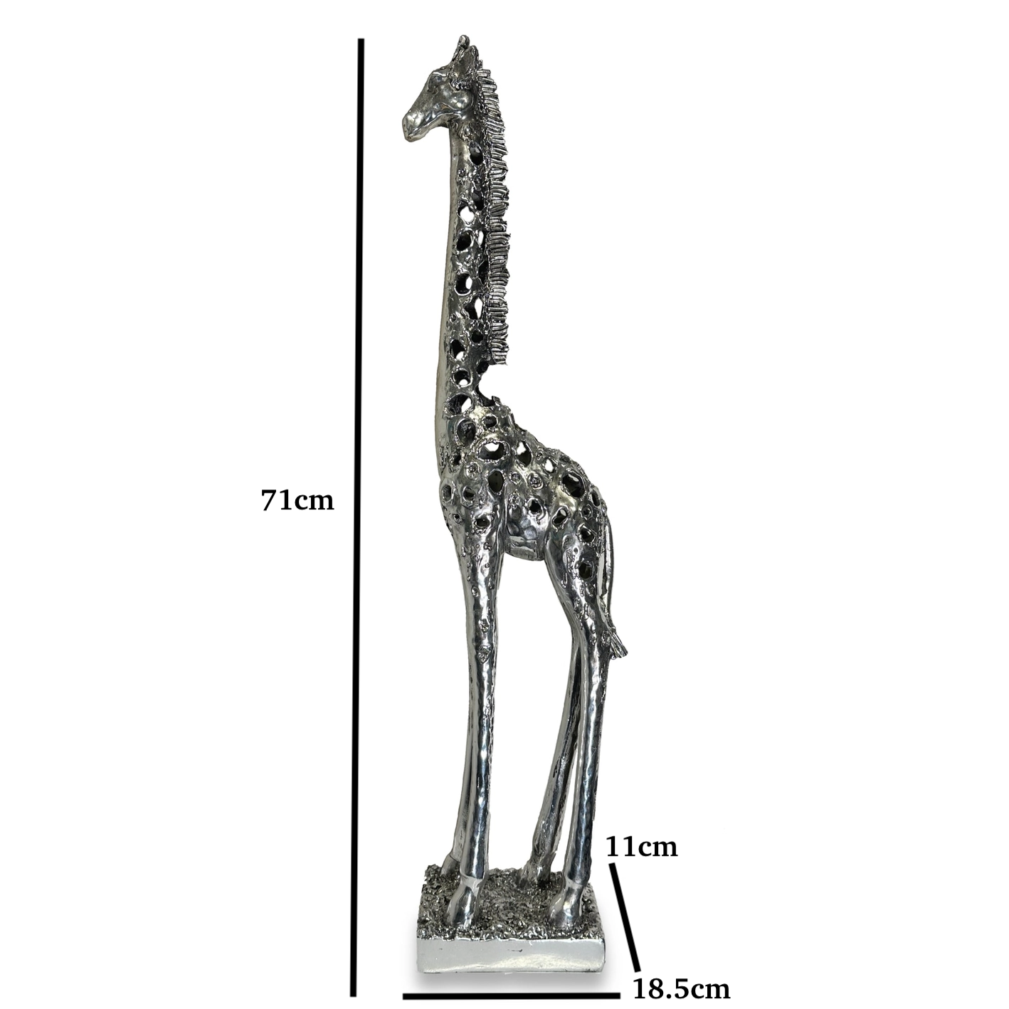 71cm Tall Silver Giraffe Sculpture Ornament Elegant Slim Giraffe Statue Silver Wild Animal Lovers Gift Figurine Poly-resin Statue