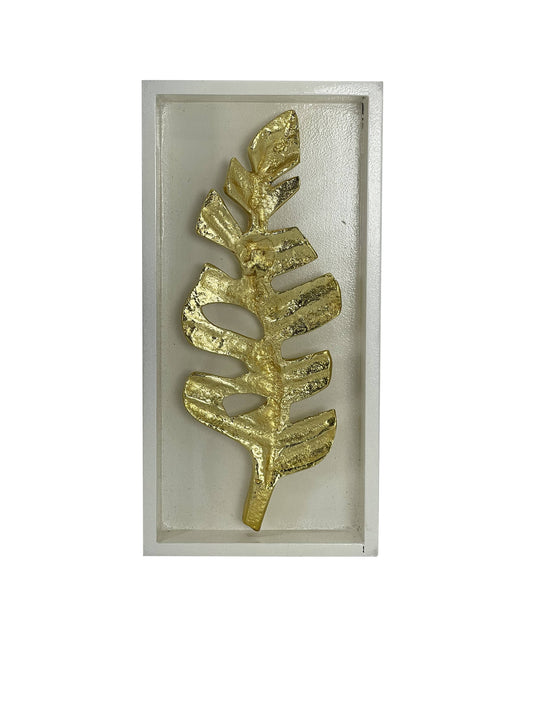Gold Palm Leaf Shadow Box Wall Mounted Golden Decor Framed Palm Leaf