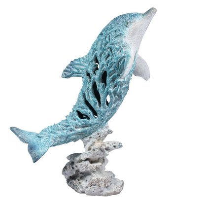 37cm Leaping Dolphin Statue Nautical Sea Fish Ornament Turquoise Blue Coral Fish Blue Dolphin Sculpture