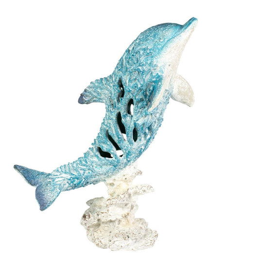 37cm Leaping Dolphin Statue Nautical Sea Fish Ornament Turquoise Blue Coral Fish Blue Dolphin Sculpture