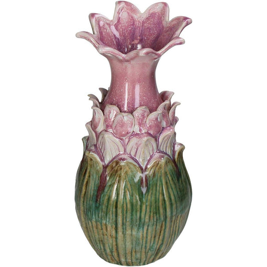 34cm Elegant Pink Lisa Vase 3D Floral Unfurling Flower Petal Shape Pink & Green