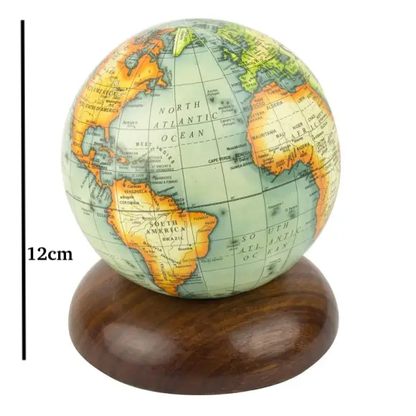 12cm Antique Style Globe on Hard Wood Base 3D world map Mini Small Globe earth