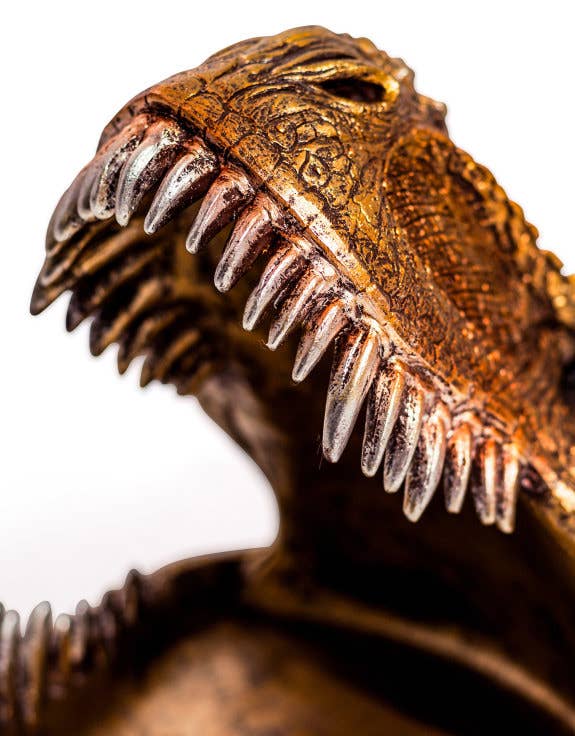 T-Rex Head Storage Dish Dinosaur Skull Antique Golden Table Dish T-Rex Prehistoric Sculpture Decorative Bowl