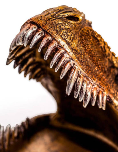 T-Rex Head Storage Dish Dinosaur Skull Antique Golden Table Dish T-Rex Prehistoric Sculpture Decorative Bowl