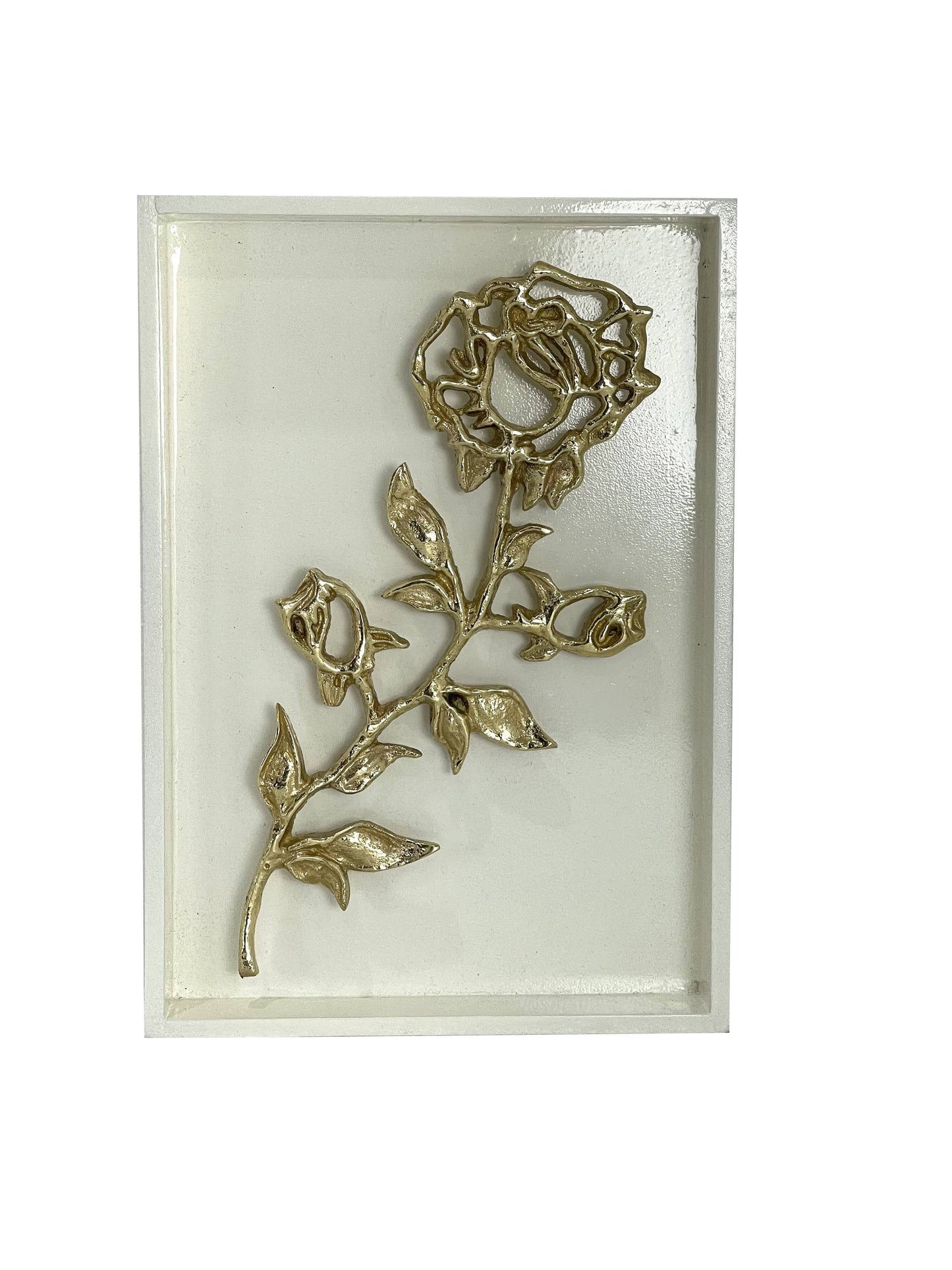 Gold Rose Flower Shadow Box Wall Mounted Golden Decor Framed Floral