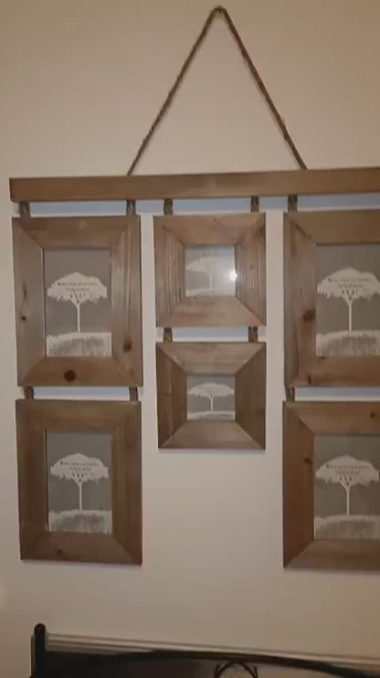 Handmade Wooden Multi Photo Picture Frame Hanging Six Photos Rustic Wood 4x6 inch Tiered Photo Frame Six Pictures Large Family Photo Collage