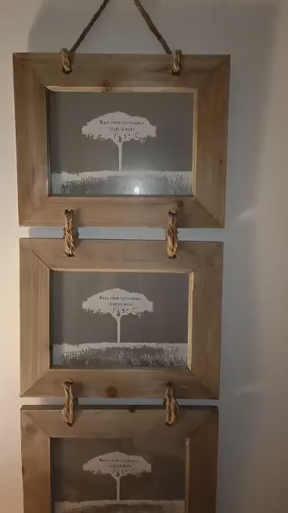 Handmade Wooden Multi Photo Picture Frame Hanging Three Photos Rustic Wood Triple for 5x7 inch photos 3 Tiered Photo Frame Three Pictures