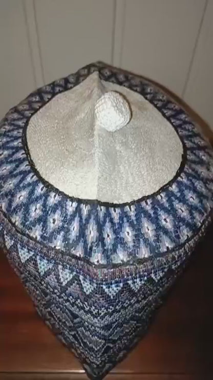 23 inch African Hausa Fulani Traditional Handmade Cap Nigerian Tangaran Size 23" Costume Headwear Headgear for Men Woven Hat West Africa