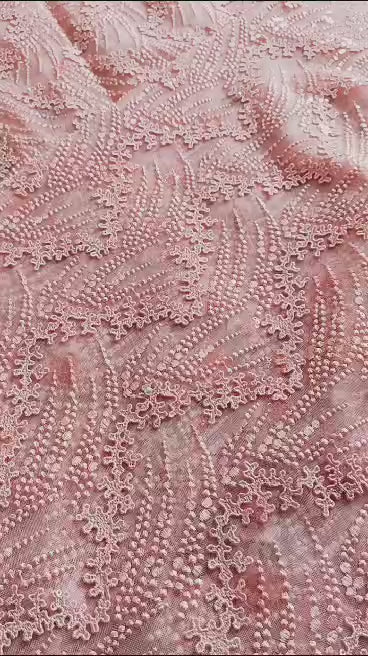 Pale Light Pink Sequin Floral Lace Fabric with Sequins sold per meter Bridal Wedding Costume Prom Dress Fabric Princess Dress Evening Gown