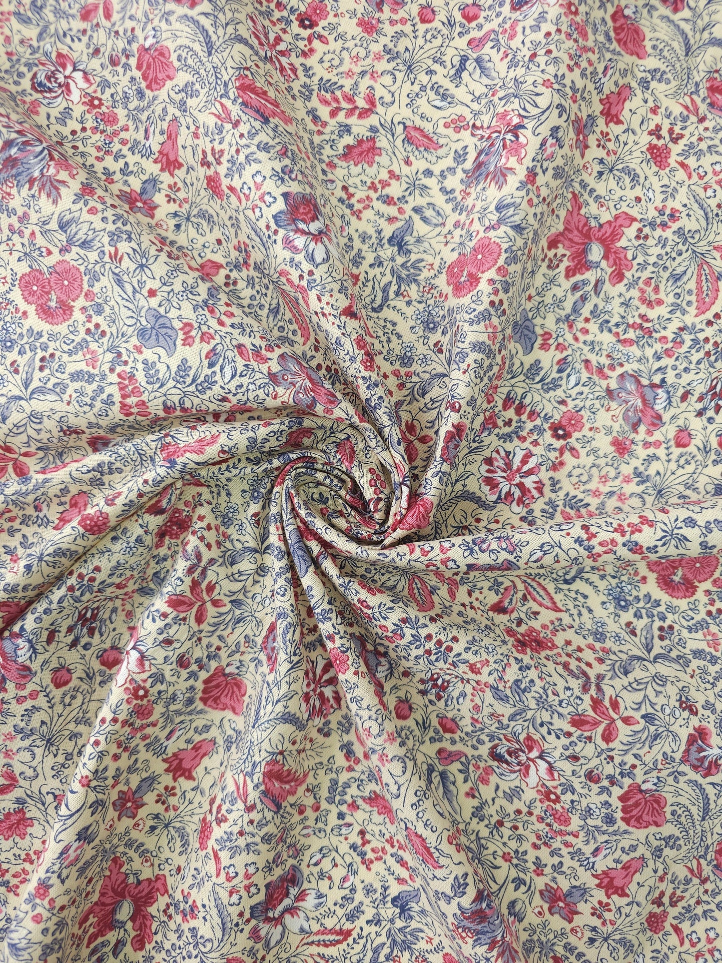 Pink and Lavender on Cream Vintage floral fabric 44" 100% Cotton Calico Dressmaking, quilting sold per meter dressmaking Flower Print Fabric