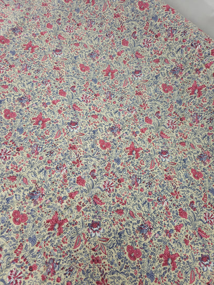 Pink and Lavender on Cream Vintage floral fabric 44" 100% Cotton Calico Dressmaking, quilting sold per meter dressmaking Flower Print Fabric
