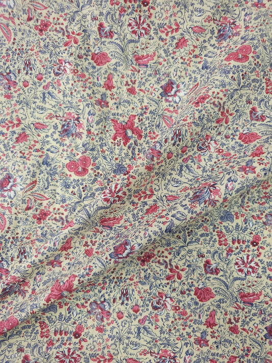 Pink and Lavender on Cream Vintage floral fabric 44" 100% Cotton Calico Dressmaking, quilting sold per meter dressmaking Flower Print Fabric