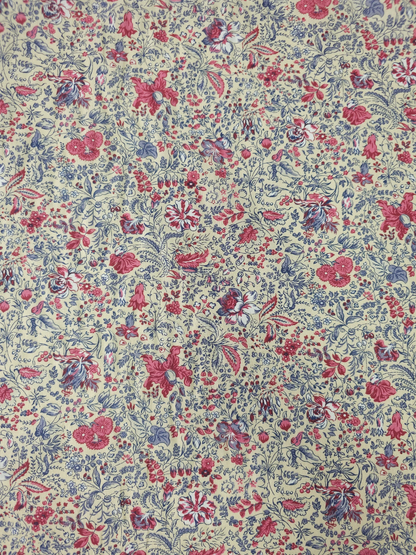 Pink and Lavender on Cream Vintage floral fabric 44" 100% Cotton Calico Dressmaking, quilting sold per meter dressmaking Flower Print Fabric
