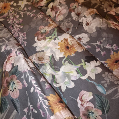Grey Floral High Quality Soft Cotton Lawn Fabric 54" Botanics Dressmaking Quilting Sold per Meter Flowers Print Fabric Breathable